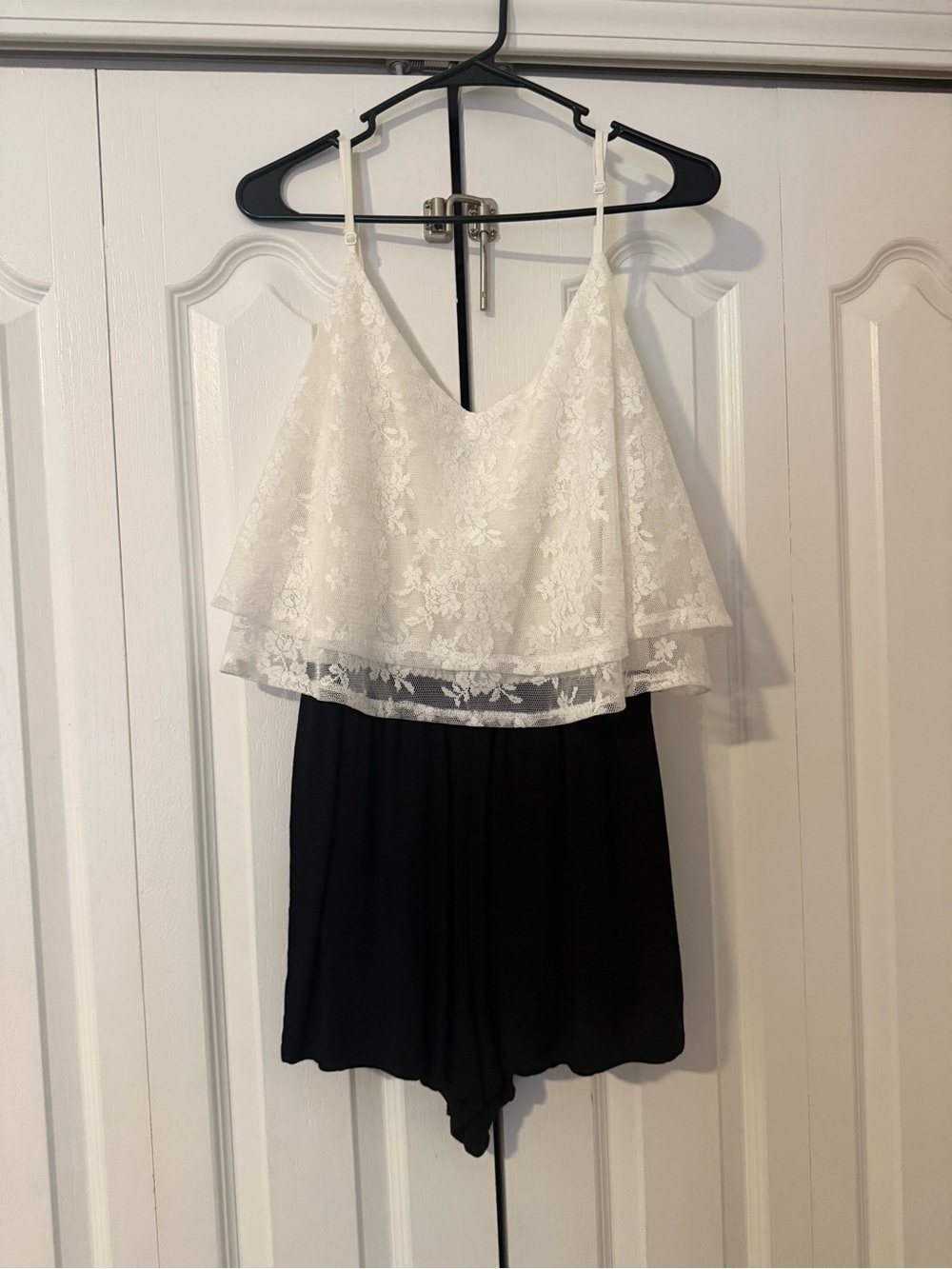 White Lace Overlay Black Romper